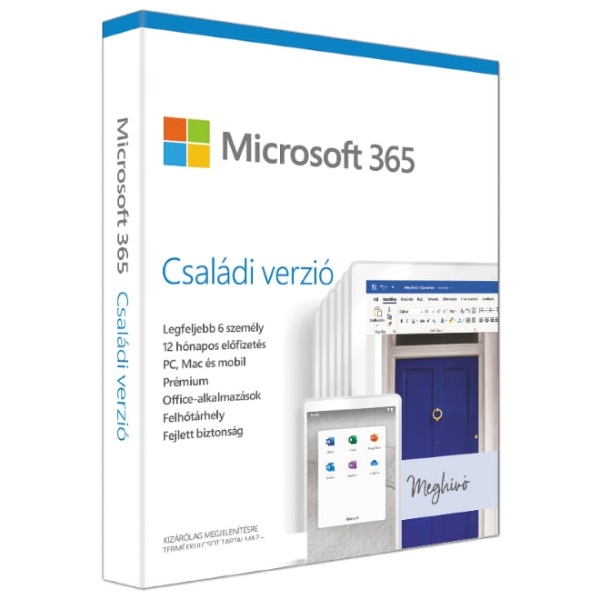 Microsoft 365 Családi verzió P10 HUN 6 Felhasználó 1 év dobozos irodai programcsomag szoftver