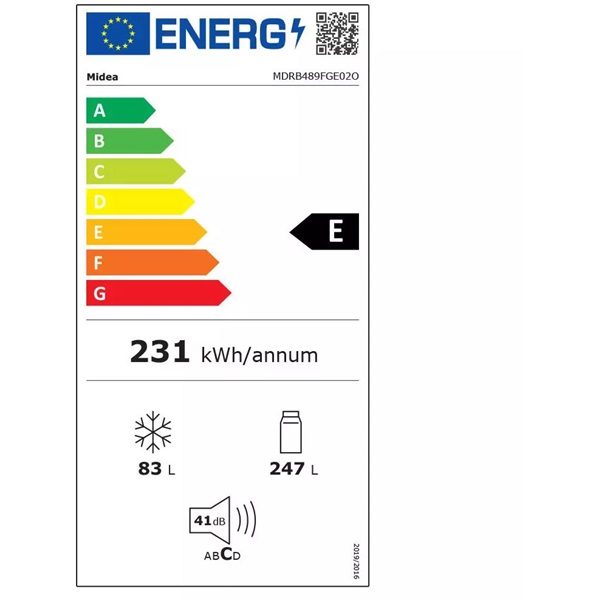 Midea MDRB489FGE02O inox alulfagyasztós hűtőszekrény