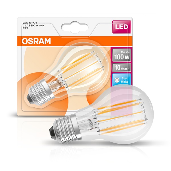 Osram Star átlátszó üveg búra/11W/1521lm/4000K/E27 LED körte izzó