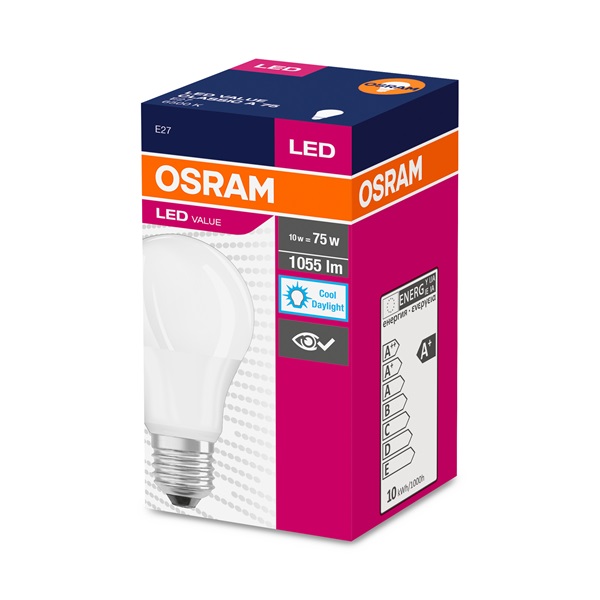 Osram Value opál búra/10W/1055lm/6500K/E27 LED körte izzó