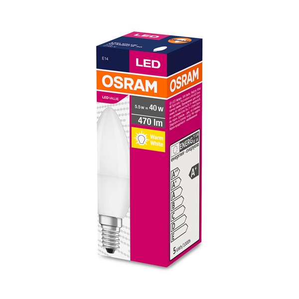 Osram Value opál búra/5,5W/470lm/2700K/E14 LED gyertya izzó