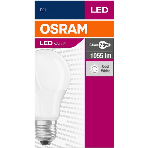 Osram Value opál búra/10W/1055lm/6500K/E27 LED körte izzó