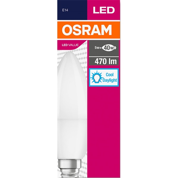 Osram Value opál búra/5,5W/470lm/6500K/E14 LED gyertya izzó