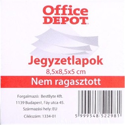 Office Depot 8,5 x 8,5 x 5 cm nem ragasztott jegyzetlapok