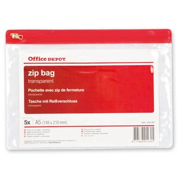 Office Depot A5 5db/cs áttetsző cipzáras tasak