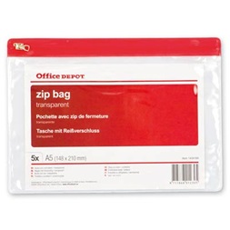 Office Depot A5 5db/cs áttetsző cipzáras tasak