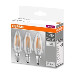 Osram Base átlátszó üveg búra/4W/470lm/4000K/E14/dobozos LED gyertya izzó 3 db