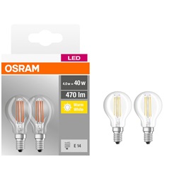 Osram Base átlátszó üveg búra/4W/470lm/2700K/E14 LED kisgömb izzó 2 db