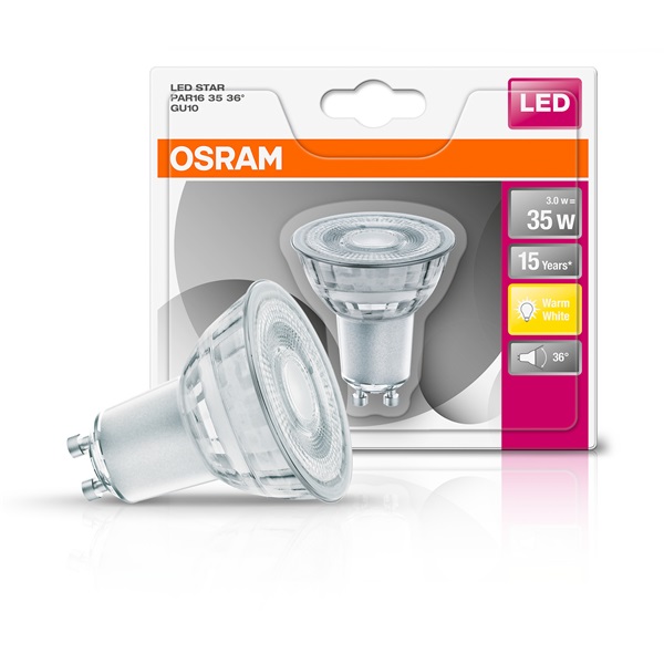 Osram Star PAR16 üveg ház/2,6W/230lm/2700K/GU10/230V LED spot izzó