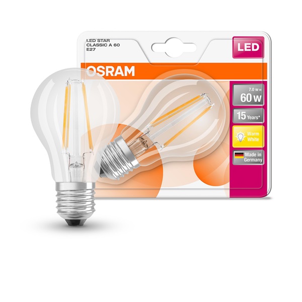 Osram Star átlátszó üveg búra/7W/806lm/2700K/E27 LED körte izzó