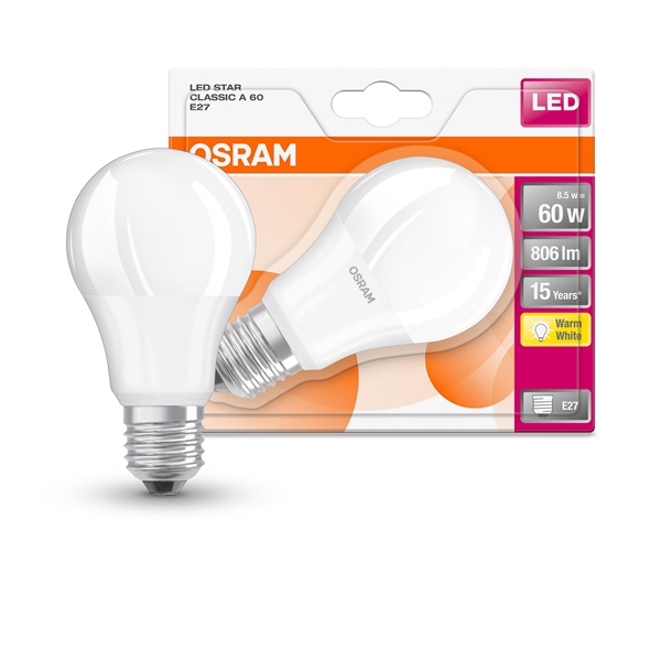 Osram Star matt búra/8,5W/806lm/2700K/E27 LED körte izzó