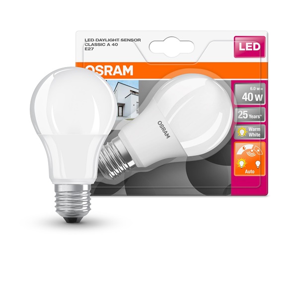 Osram Star+ matt műanyag búra/6W/470lm/2700K/E27/fényérzékelős LED körte izzó