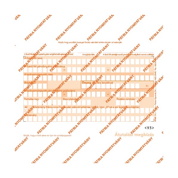 PFNY.11 2lapos garnitúra "Átutalási megbízás" nyomtatvány