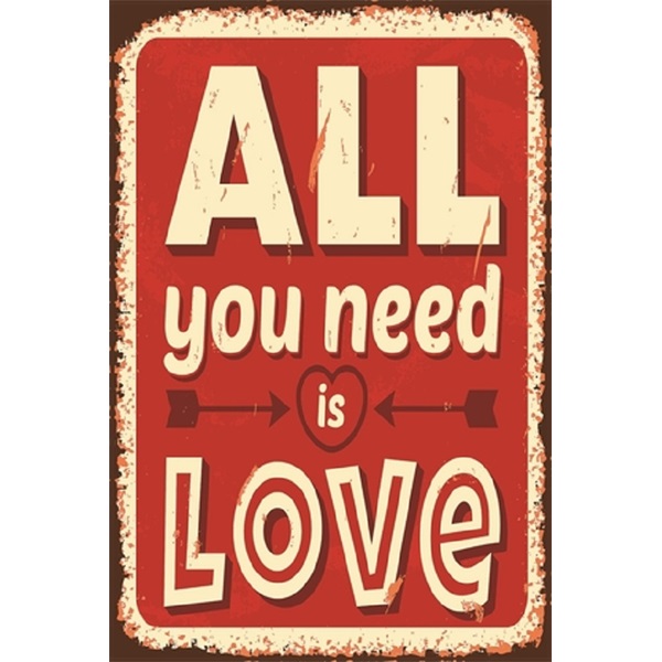 PF All you need is Love 20x30 cm-es retro dekor fémtábla