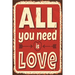 PF All you need is Love 20x30 cm-es retro dekor fémtábla