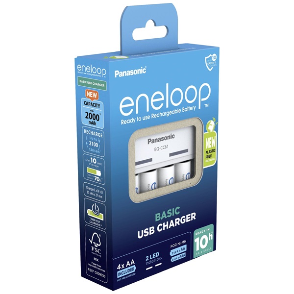 Panasonic Eneloop K-KJ61MCD40USB AA 2000mAh USB akkutöltő +4xAA akku