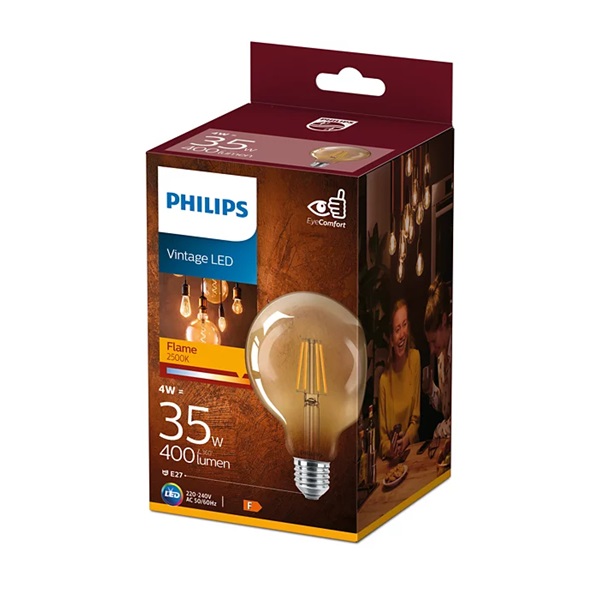 Philips 929001948201 E27 35W átlátszó meleg-fehér retro nagygömb alakú LED fényforrás