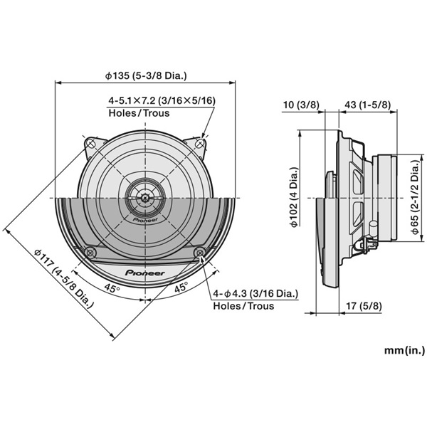 Pioneer TS-A1081F 10 cm 2 utas koaxiális autós hangszóró pár