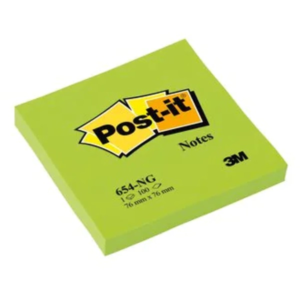 Post-it 76x76mm 100lap neon zöld jegyzettömb