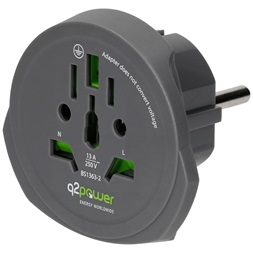 Q2 Power World to Europe utazó adapter