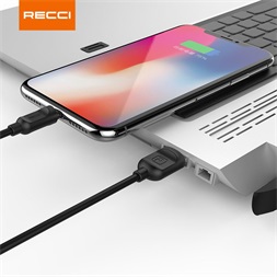 Recci RCL-P100B 1m Lightning - USB fekete adat- és töltőkábel