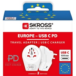 SKROSS 1.500290 World to Europe C20PD - gyorstöltő csatlakozó átalakító európába utazóknak