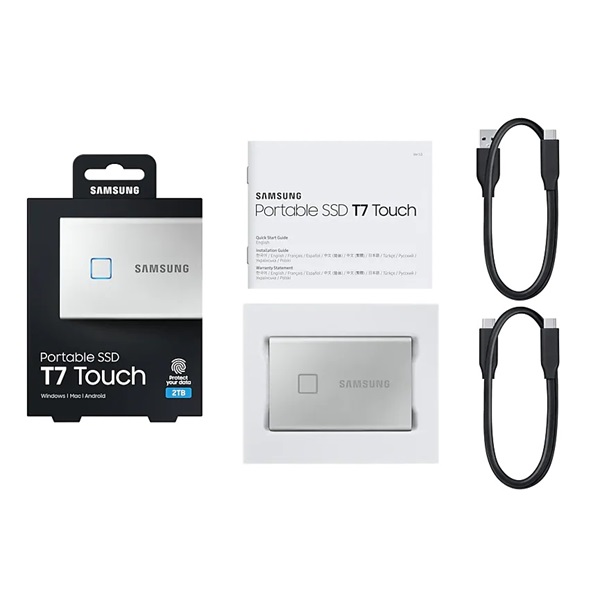 Samsung 500GB USB 3.2 (MU-PC500S/WW) ezüst ujjlenyomatolvasós T7 Touch külső SSD