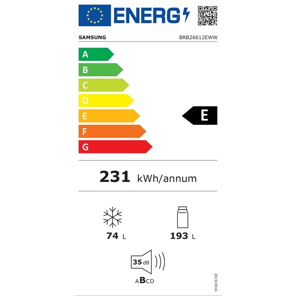 Samsung BRB26612EWW/EF beépíthető alulfagyasztós hűtőszekrény