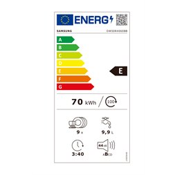 Samsung DW50R4060BB/EO beépíthető keskeny 9 terítékes mosogatógép