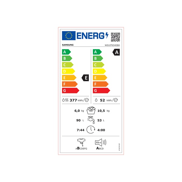 Samsung WD10T654DBH/S6 elöltöltős mosó-szárítógép