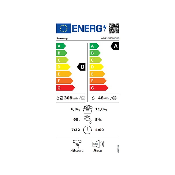 Samsung WD11DG5B15BBLE 10 kg elöltöltős mosó-szárítógép