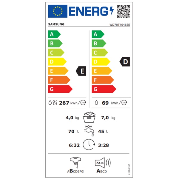 Samsung WD70T4046EE/LE elöltöltős mosó-szárítógép