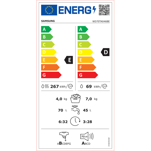 Samsung WD70TA046BE/LE elöltöltős mosó-szárítógép