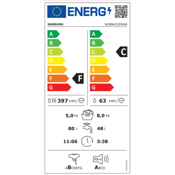 Samsung WD8NK52E0AW/LE elöltöltős mosó-szárítógép