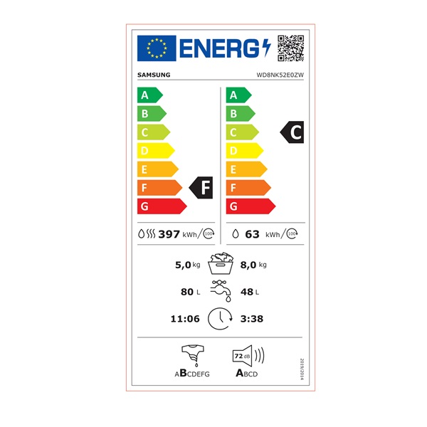 Samsung WD8NK52E0ZW/LE 8 kg elöltöltős mosó-szárítógép