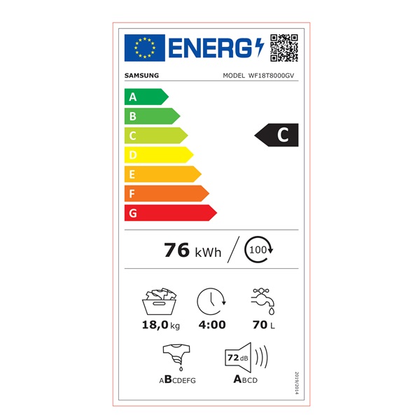 Samsung WF18T8000GV/LE elöltöltős mosógép