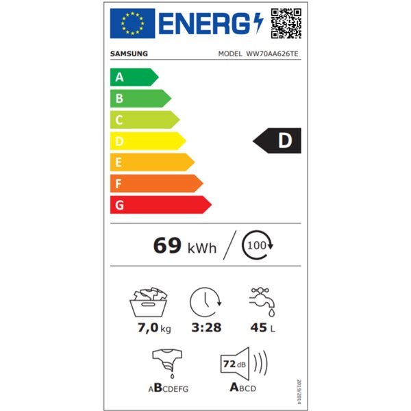 Samsung WW70AA626TE/LE elöltöltős mosógép