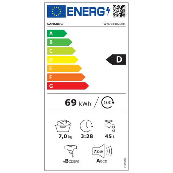 Samsung WW70T4020EE/LE 7 kg elöltöltős mosógép