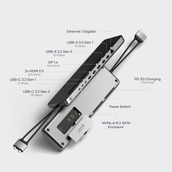 Satechi ST-DDSM Dual Dock Stand NVMe SSD házzal szürke dokkoló