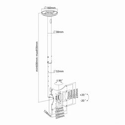 Sbox CPLB-28S 23"-43" VESA 200x200 dönthető, forgatható mennyezeti fali konzol