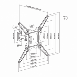 Sbox LCD-441 23"-55" VESA 400x400 dönthető karos fali konzol