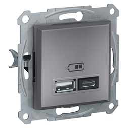 Schneider EPH2700362 ASFORA 2,4A/A+C/acél dupla USB töltő