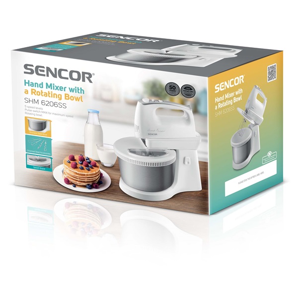 Sencor SHM 6206SS fehér-ezüst tálas kézi mixer