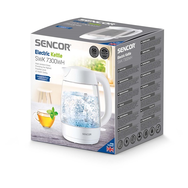 Sencor SWK 7300WH 1,7l üveg fehér vízforraló