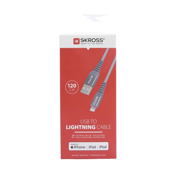 Skross USB-TO-LIGHT-120-STEEL 1,2m USB/Lightning adat- és töltőkábel