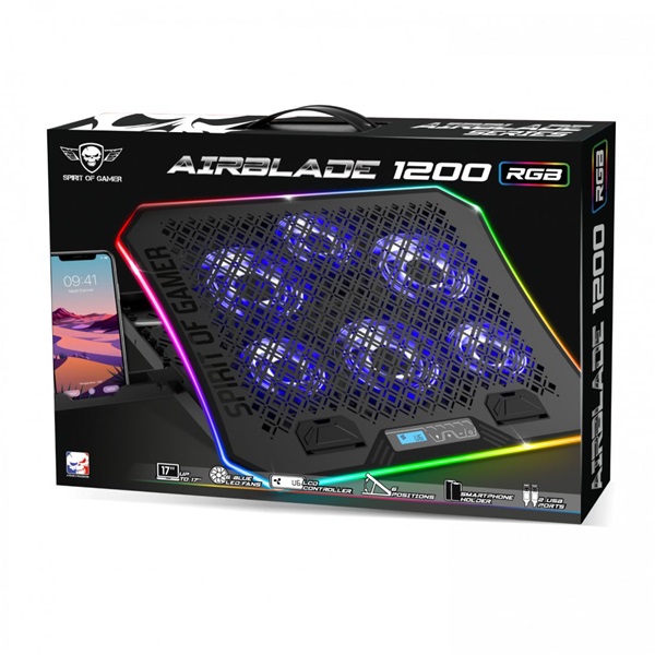 Spirit of Gamer AIRBLADE 1200 RGB 17"-ig notebook hűtőpad