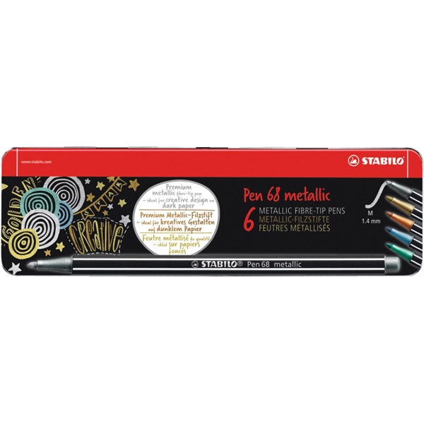 Stabilo Pen 68 metallic fémdobozos 6db-os vegyes színű filctoll készlet