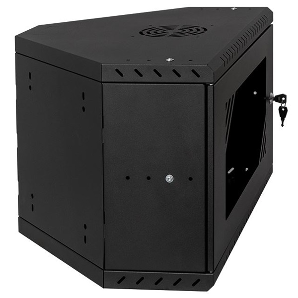 Stalflex CRC19-6U-330GB 19" 6U 330mm mély lapraszerelt fekete üveg ajtós fali rack sarokszekrény