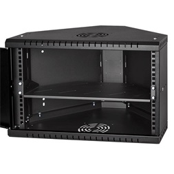 Stalflex CRC19-6U-330GB 19" 6U 330mm mély lapraszerelt fekete üveg ajtós fali rack sarokszekrény