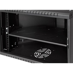 Stalflex CRC19-6U-330GB 19" 6U 330mm mély lapraszerelt fekete üveg ajtós fali rack sarokszekrény